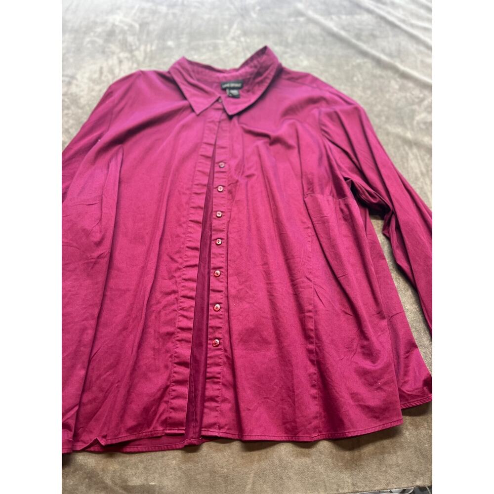 WOMENS LANE BRYANT PURPLE LONG SLEEVE‎ BUTTON UP SHIRT COTTON SPANDEX 28